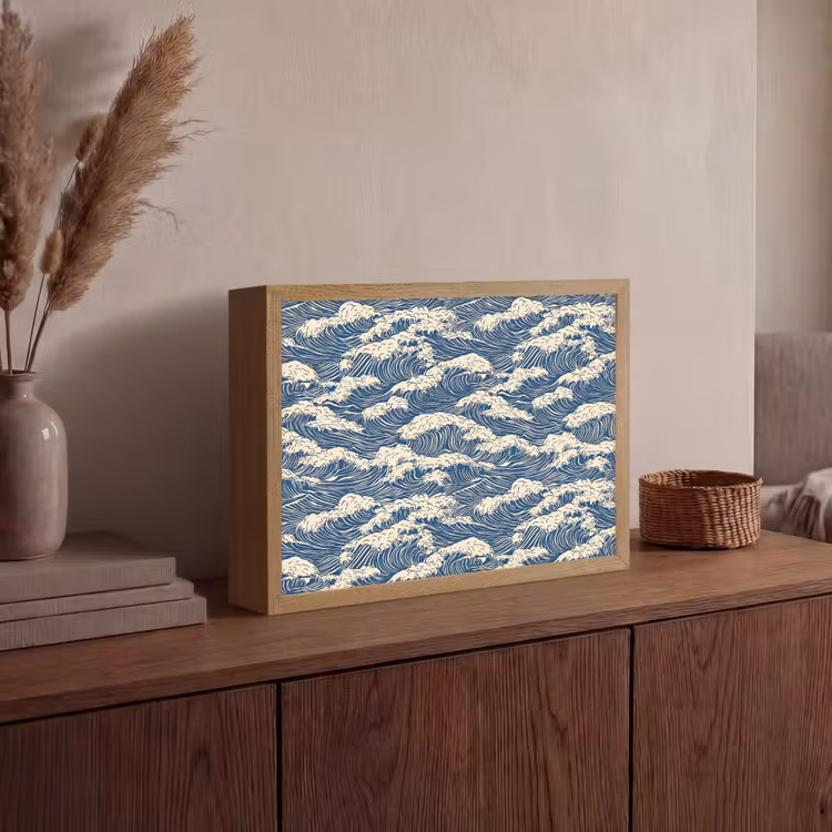 Golven - Klassiek - Blauw Light Box met batterij (Wandlamp) middel 907 -sfeer2