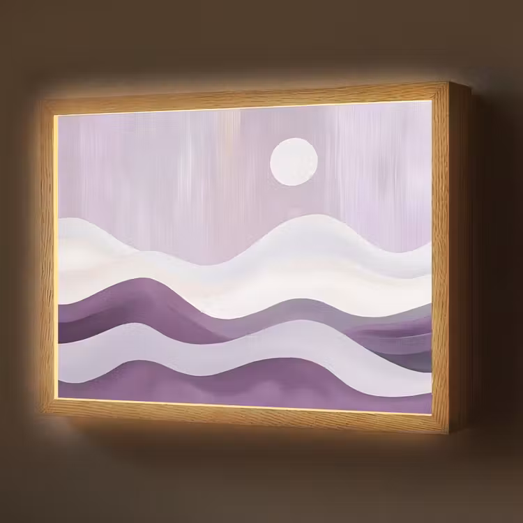 Golven - Heuvels - Abstract - Paars Light Box met batterij (Wandlamp) middel -z3d_website