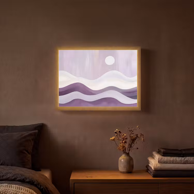 Golven - Heuvels - Abstract - Paars Light Box met batterij (Wandlamp) middel -sfeer4