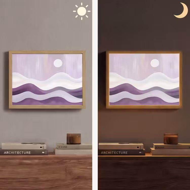 Golven - Heuvels - Abstract - Paars Light Box met batterij (Wandlamp) middel -sfeer3