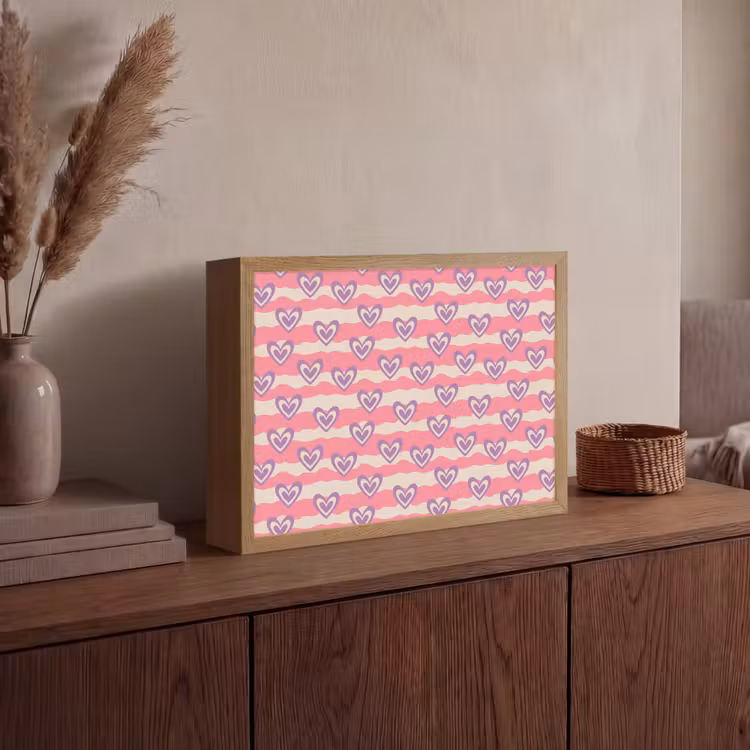 Golven - Patroon - Hartjes - Retro Light Box met batterij (Wandlamp) middel 907 -sfeer2