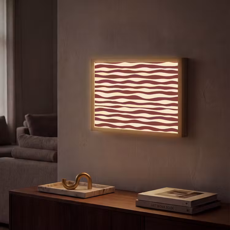 Golven - Rood - Patroon - Crème Light Box met batterij (Wandlamp) middel 907 -sfeer1
