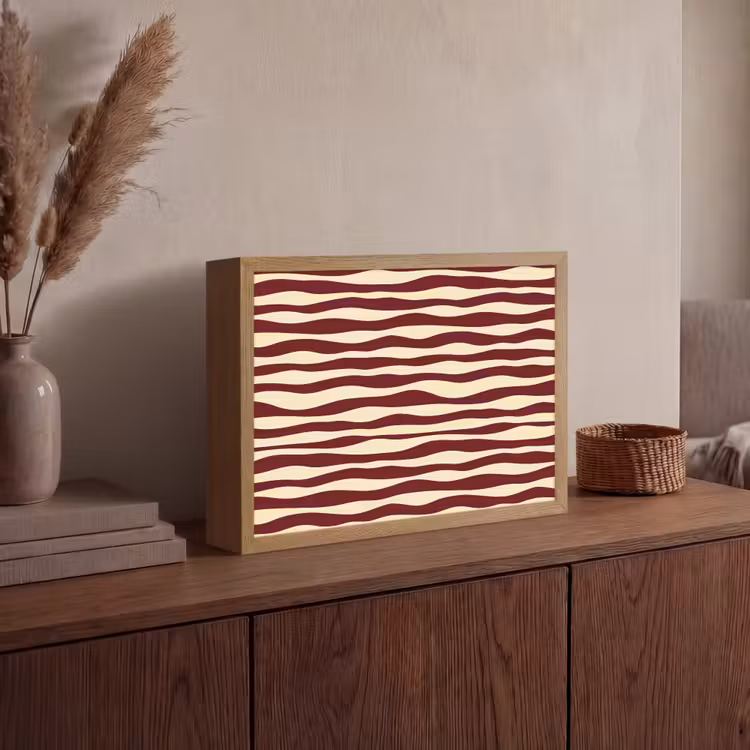 Golven - Rood - Patroon - Crème Light Box met batterij (Wandlamp) middel 907 -sfeer2