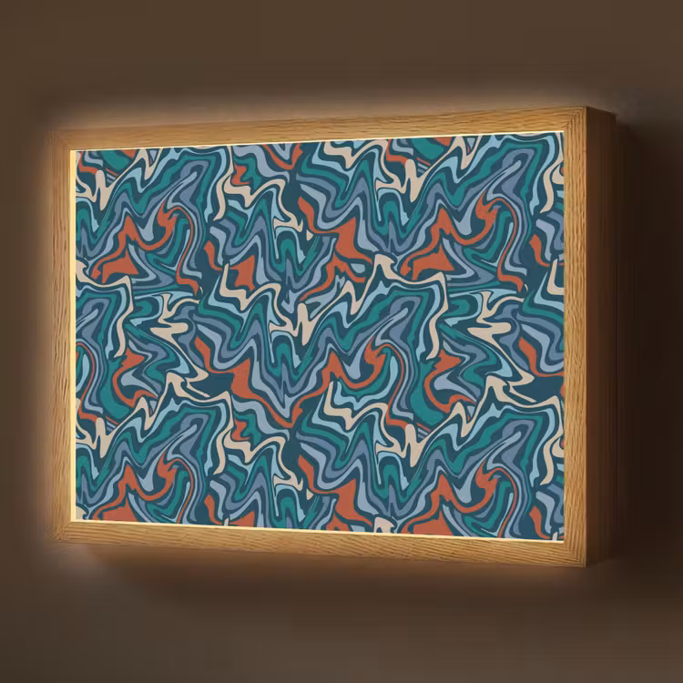 Golven - Retro - Blauw - Patroon Light Box met batterij (Wandlamp) middel 907 -z3d_website