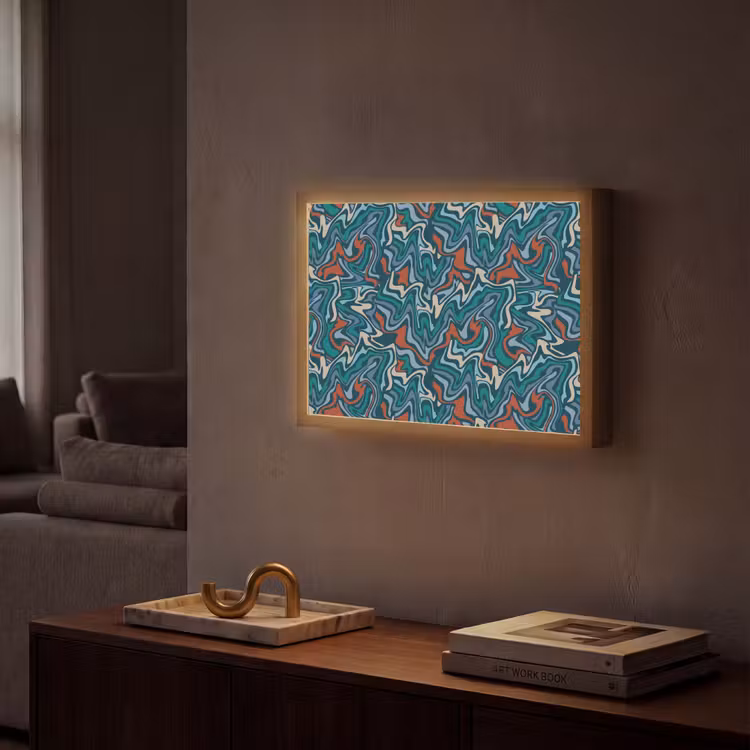 Golven - Retro - Blauw - Patroon Light Box met batterij (Wandlamp) middel 907 -sfeer1