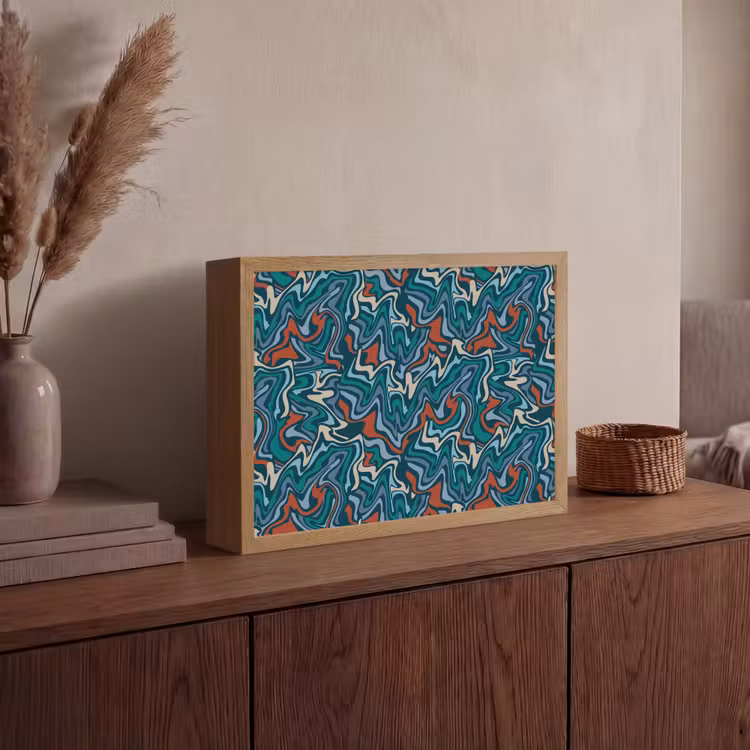 Golven - Retro - Blauw - Patroon Light Box met batterij (Wandlamp) middel 907 -sfeer2