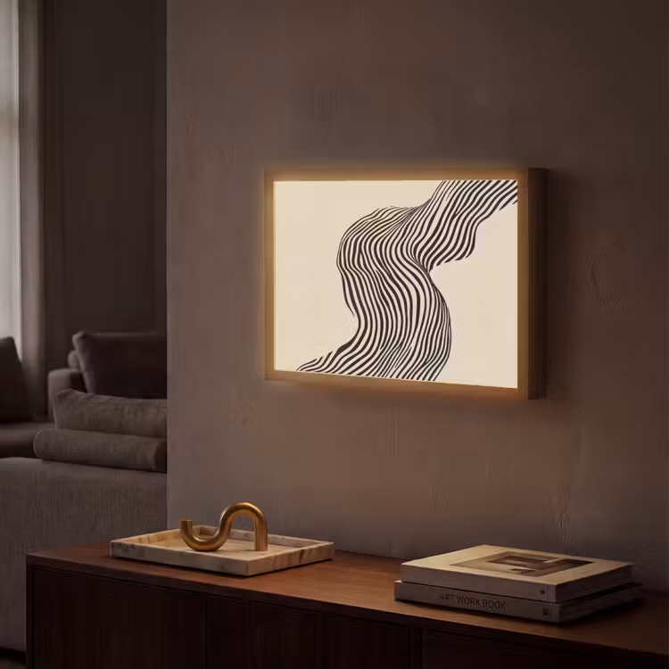Golvend - Lijnen - Abstract - Silhouet Light Box met batterij (Wandlamp) middel -sfeer1