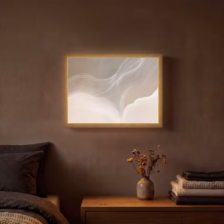 Golvende lijnen - Luchtstromen - Harmonieus Light Box met batterij (Wandlamp) middel -sfeer4