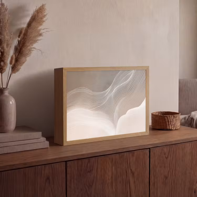 Golvende lijnen - Luchtstromen - Harmonieus Light Box met batterij (Wandlamp) middel -sfeer2