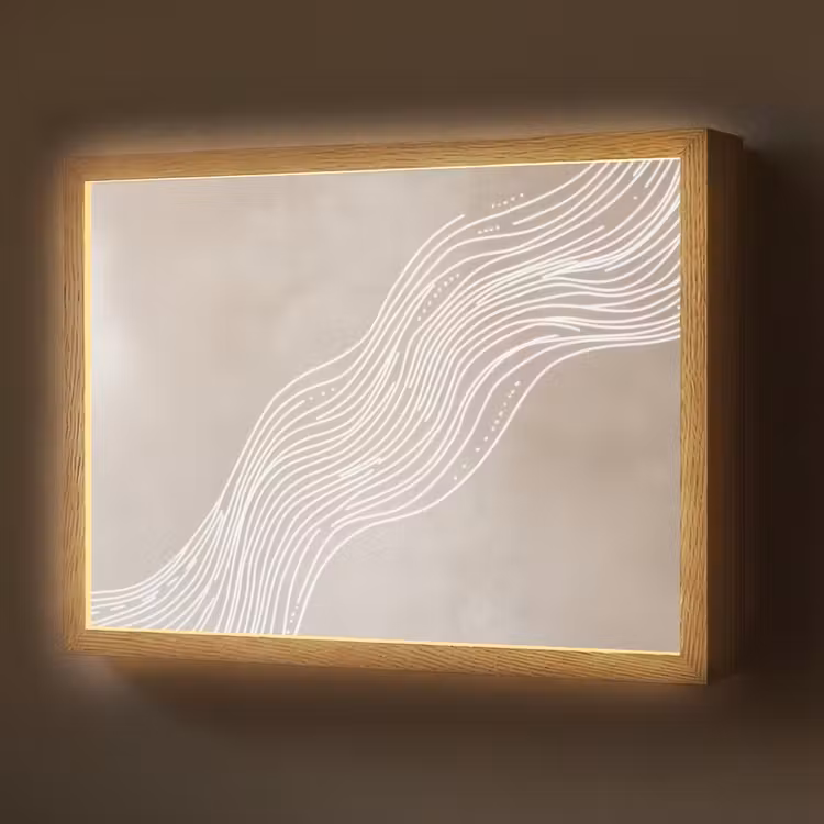 Golvende lijnen - Vloeiend - Zandkleurig Light Box met batterij (Wandlamp) middel -z3d_website