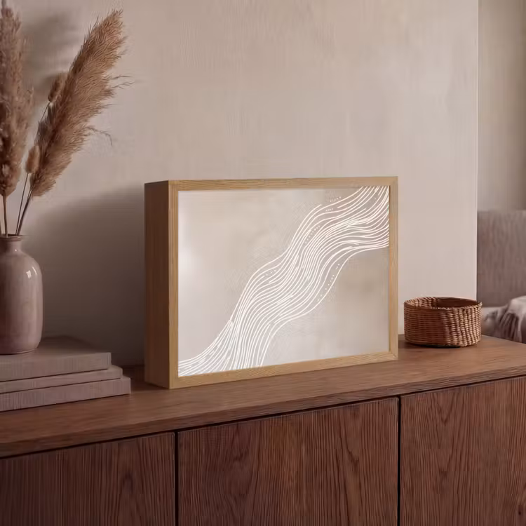 Golvende lijnen - Vloeiend - Zandkleurig Light Box met batterij (Wandlamp) middel -sfeer2