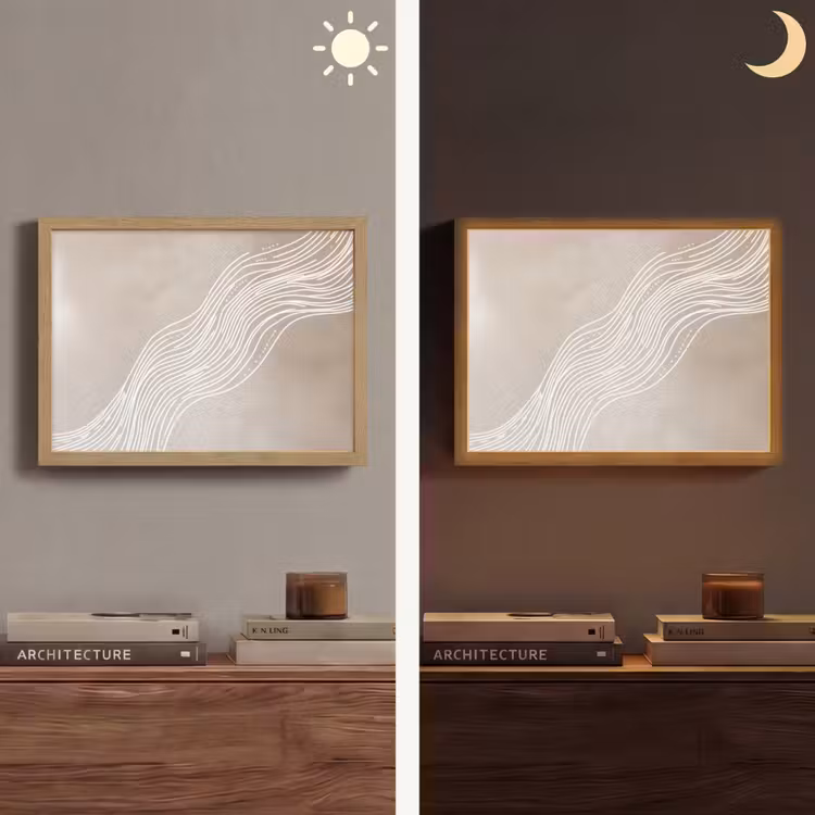 Golvende lijnen - Vloeiend - Zandkleurig Light Box met batterij (Wandlamp) middel -sfeer3