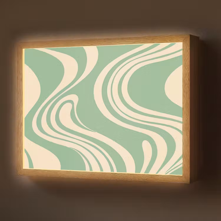 Golvende lijnen - Mintgroen - Dansende vormen Light Box met batterij (Wandlamp) middel -z3d_website