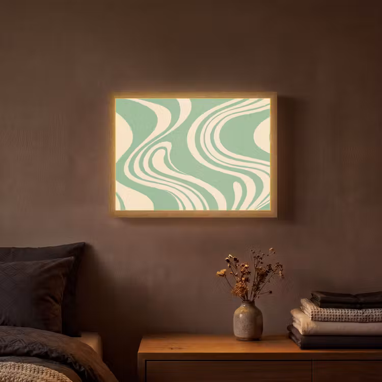 Golvende lijnen - Mintgroen - Dansende vormen Light Box met batterij (Wandlamp) middel -sfeer4