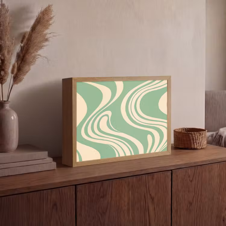 Golvende lijnen - Mintgroen - Dansende vormen Light Box met batterij (Wandlamp) middel -sfeer2