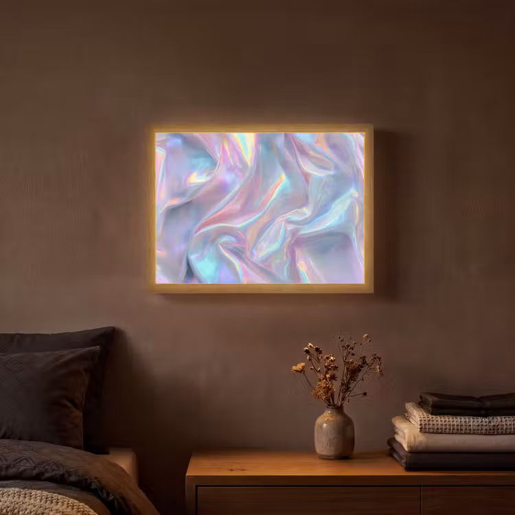 Golvend - Pasteltinten - Glanzend - Stof Light Box met batterij (Wandlamp) middel -sfeer4