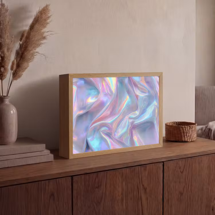 Golvend - Pasteltinten - Glanzend - Stof Light Box met batterij (Wandlamp) middel -sfeer2