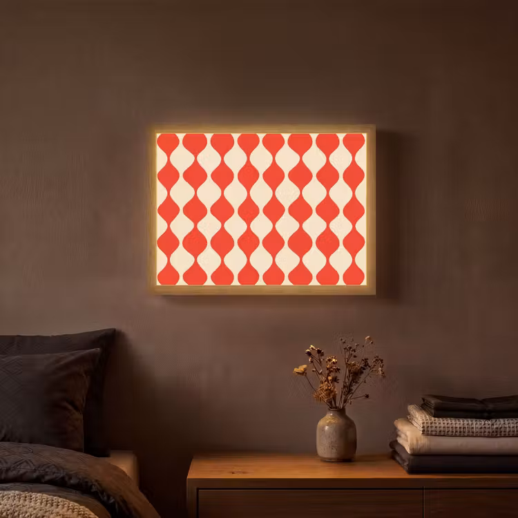 Golvend patroon - Retro - Rood - Beige Light Box met batterij (Wandlamp) middel 907 -sfeer4