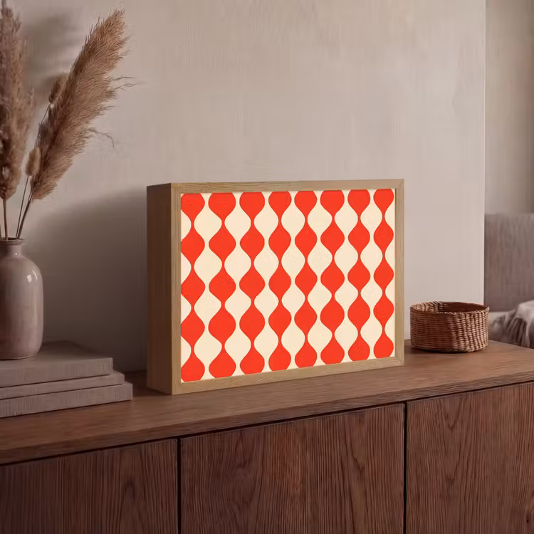 Golvend patroon - Retro - Rood - Beige Light Box met batterij (Wandlamp) middel 907 -sfeer2