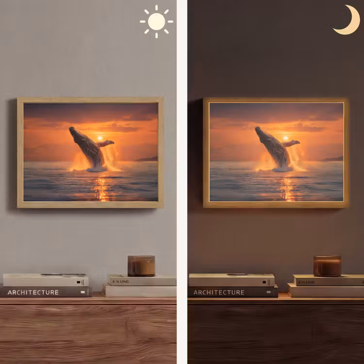Walvis - Zon - Zee Light Box met batterij (Wandlamp) middel -sfeer3