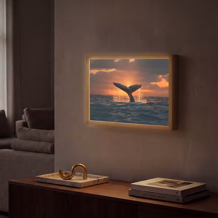 Walvis staart - Water - Zonsondergang Light Box met batterij (Wandlamp) middel -sfeer1