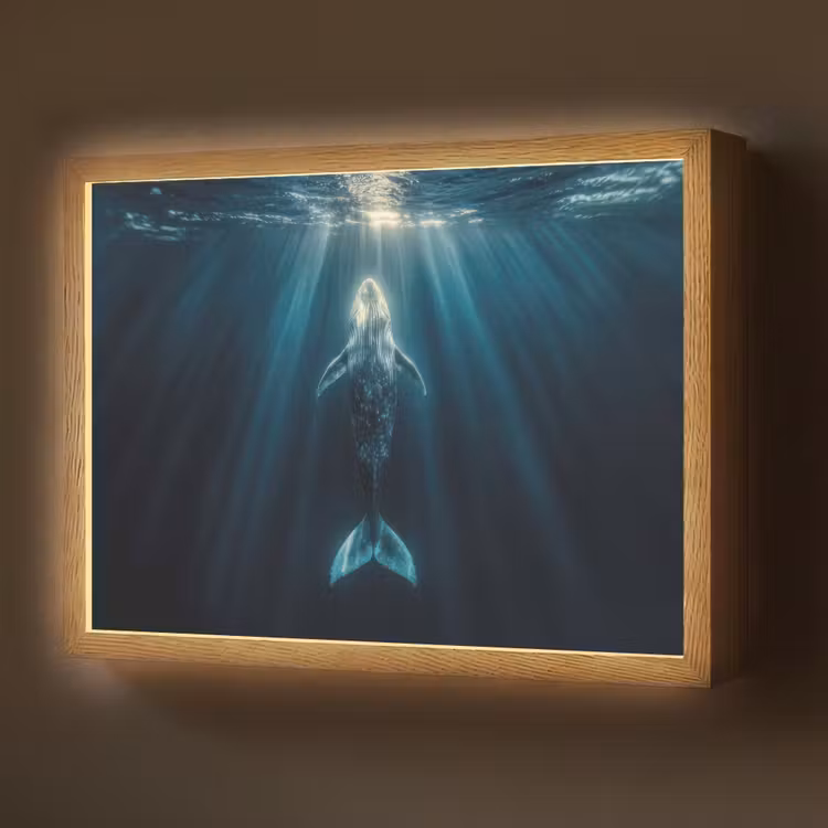 Walvis - Water - Zonnestralen - Blauw Light Box met batterij (Wandlamp) middel -z3d_website