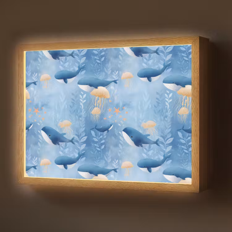 Walvissen - Oceaan - Blauw Light Box met batterij (Wandlamp) middel 907 -z3d_website