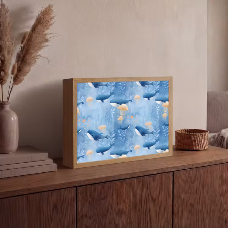 Walvissen - Oceaan - Blauw Light Box met batterij (Wandlamp) middel 907 -sfeer2