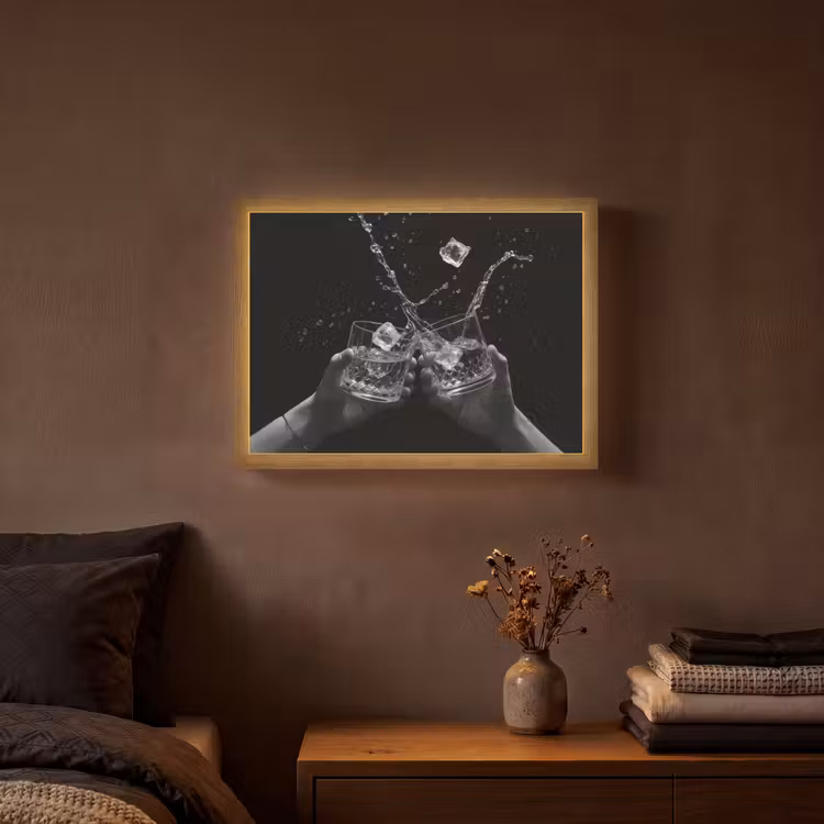 Whiskyglazen - Ijs - Spetters - Zwart Light Box met batterij (Wandlamp) middel -sfeer4