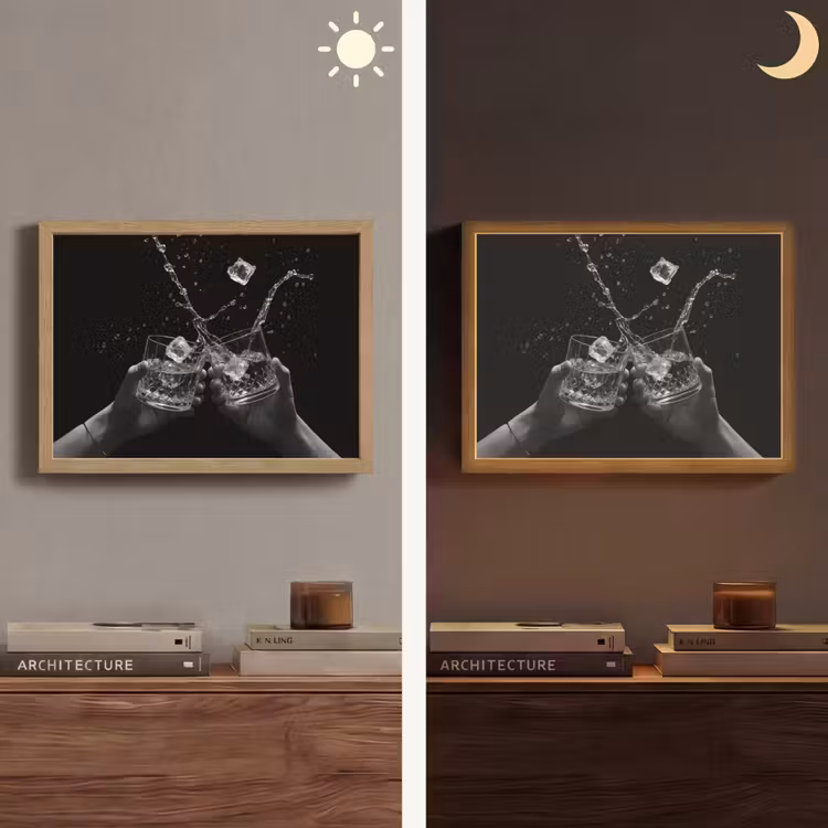 Whiskyglazen - Ijs - Spetters - Zwart Light Box met batterij (Wandlamp) middel -sfeer3