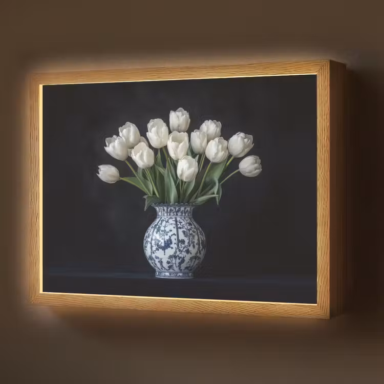 Wit - Bloemen - Tulpen - Vaas Light Box met batterij (Wandlamp) middel -z3d_website