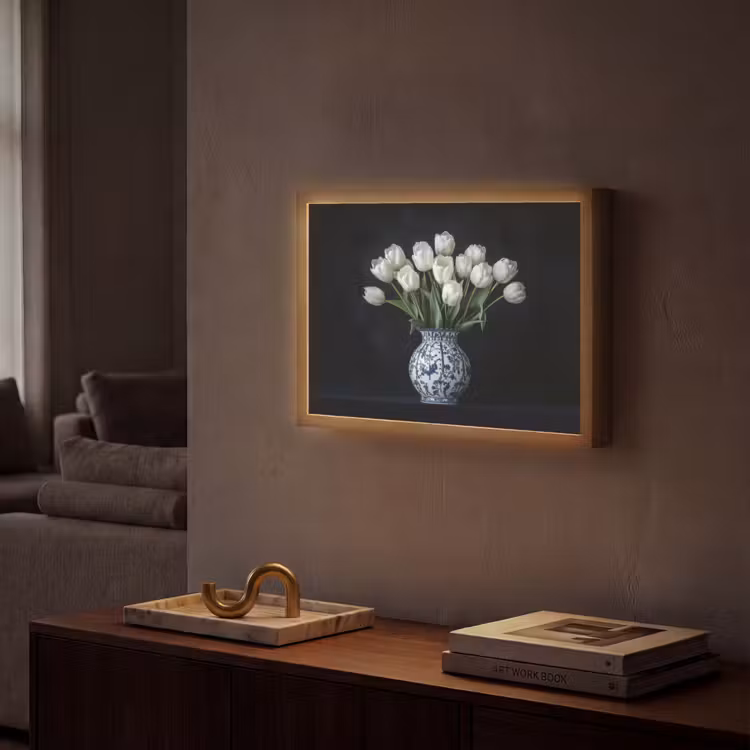 Wit - Bloemen - Tulpen - Vaas Light Box met batterij (Wandlamp) middel -sfeer1