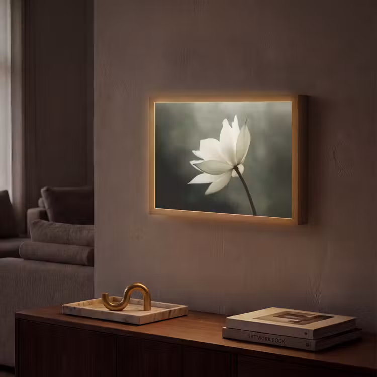 Wit - Lotus - Donker - Bloem Light Box met batterij (Wandlamp) middel -sfeer1