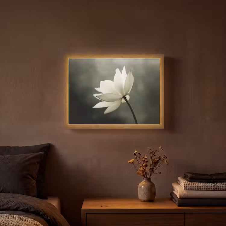 Wit - Lotus - Donker - Bloem Light Box met batterij (Wandlamp) middel -sfeer4