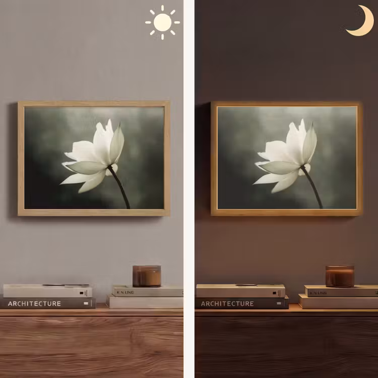 Wit - Lotus - Donker - Bloem Light Box met batterij (Wandlamp) middel -sfeer3
