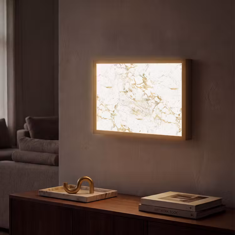 Wit - Marmer - Luxe - Goud Light Box met batterij (Wandlamp) middel 907 -sfeer1