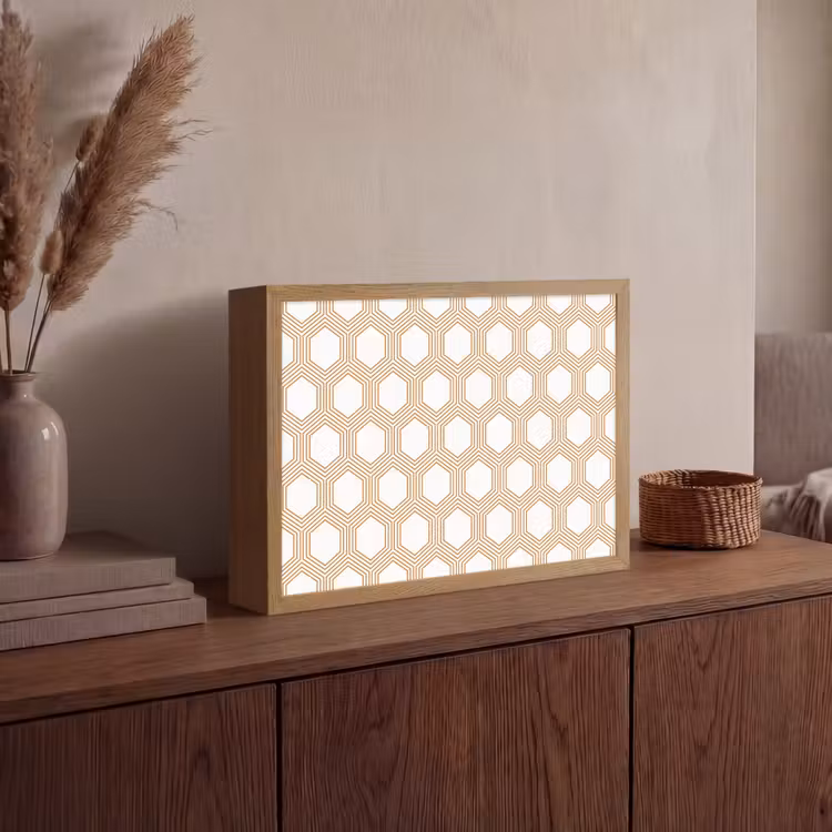 Wit - Patroon - Symmetrisch - Modern Light Box met batterij (Wandlamp) middel 907 -sfeer2