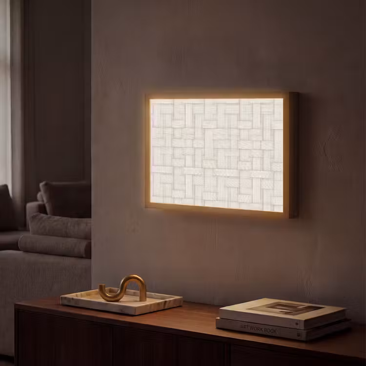 Vlechtwerk - Banen - Beige Light Box met batterij (Wandlamp) middel 907 -sfeer1