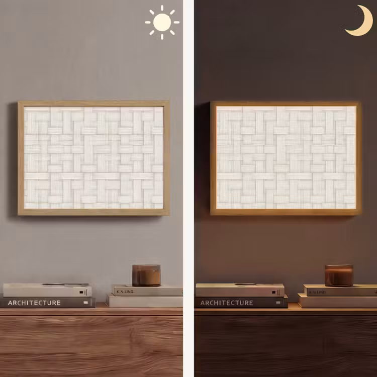 Vlechtwerk - Banen - Beige Light Box met batterij (Wandlamp) middel 907 -sfeer3