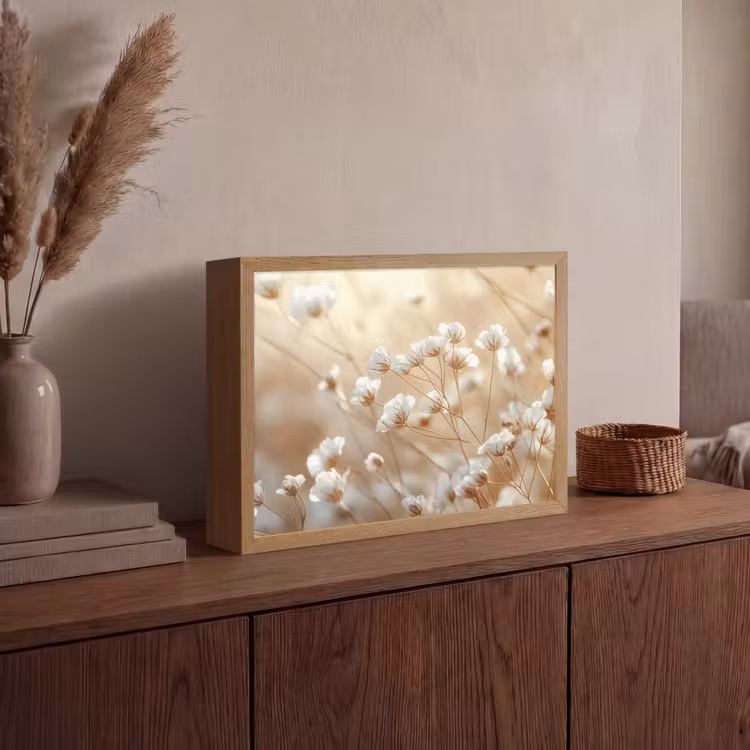 Wilde - Bloemen - Wit Light Box met batterij (Wandlamp) middel -sfeer2