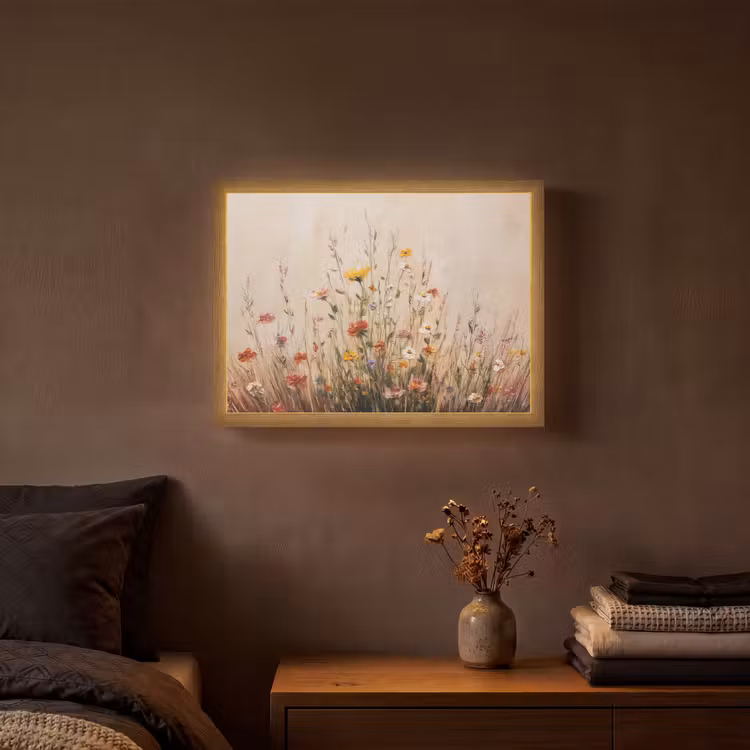 Wilde bloemen - Penseelstreken - Rustgevend Light Box met batterij (Wandlamp) middel -sfeer4