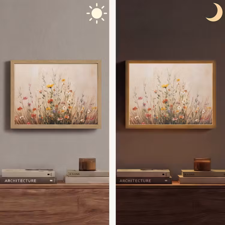 Wilde bloemen - Penseelstreken - Rustgevend Light Box met batterij (Wandlamp) middel -sfeer3