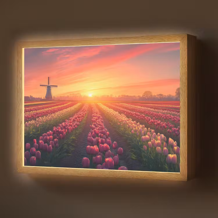 Windmolen - Zonsondergang - Landschap Light Box met batterij (Wandlamp) middel -z3d_website