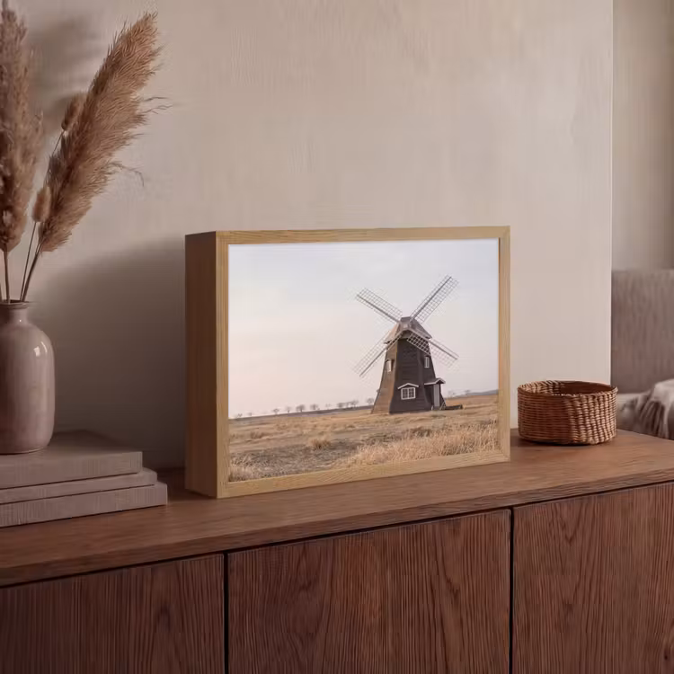 Windmolens - Landschap - Veld Light Box met batterij (Wandlamp) middel -sfeer2