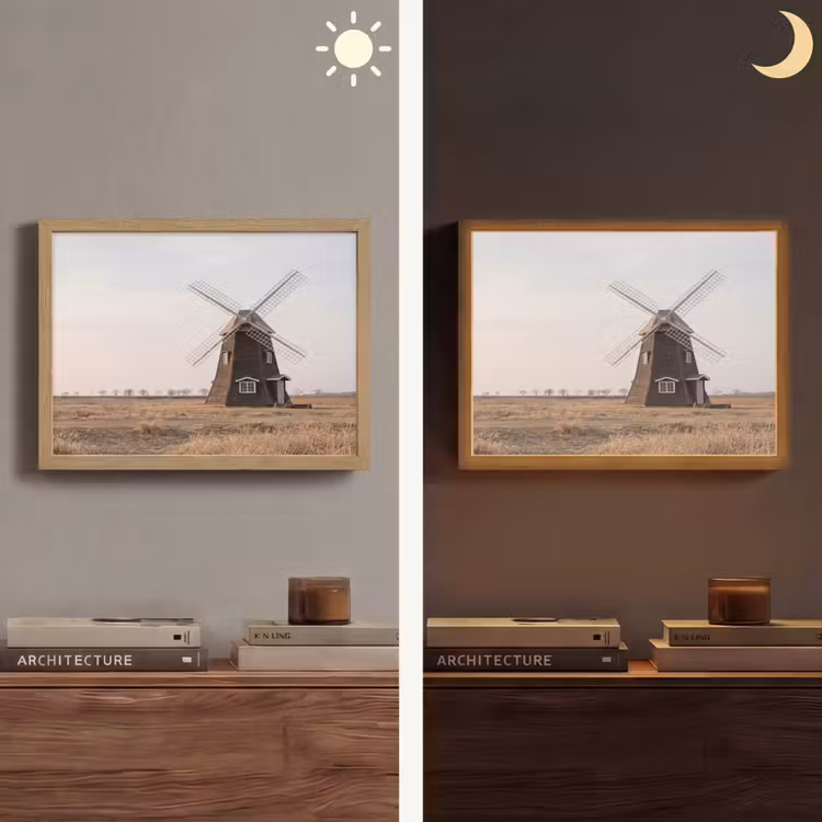 Windmolens - Landschap - Veld Light Box met batterij (Wandlamp) middel -sfeer3