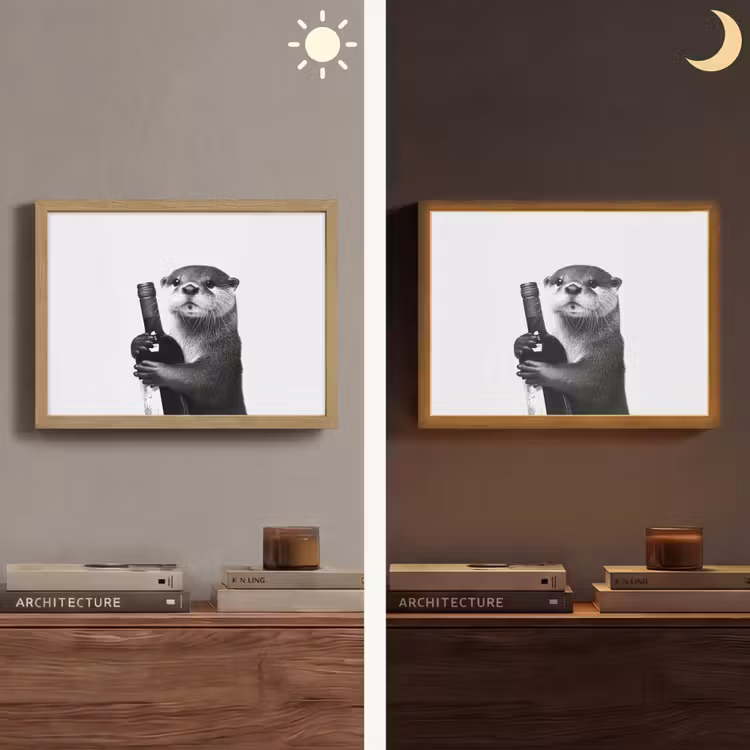 Wijnfles - Otter - Zwart Light Box met batterij (Wandlamp) middel -sfeer3