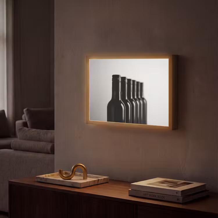 Wijnflessen - Zwart - Minimalistisch Light Box met batterij (Wandlamp) middel -sfeer1