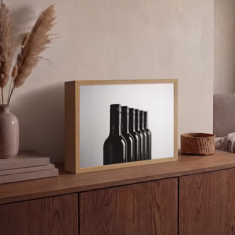 Wijnflessen - Zwart - Minimalistisch Light Box met batterij (Wandlamp) middel -sfeer2