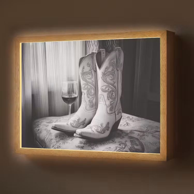 Wijn - Cowboylaarzen - Raamlicht - Wit Light Box met batterij (Wandlamp) middel -z3d_website
