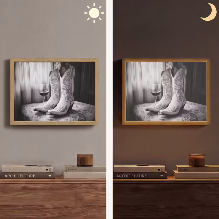Wijn - Cowboylaarzen - Raamlicht - Wit Light Box met batterij (Wandlamp) middel -sfeer3